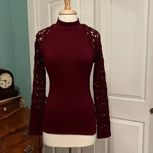 Large wine color crew neck long sleeve top